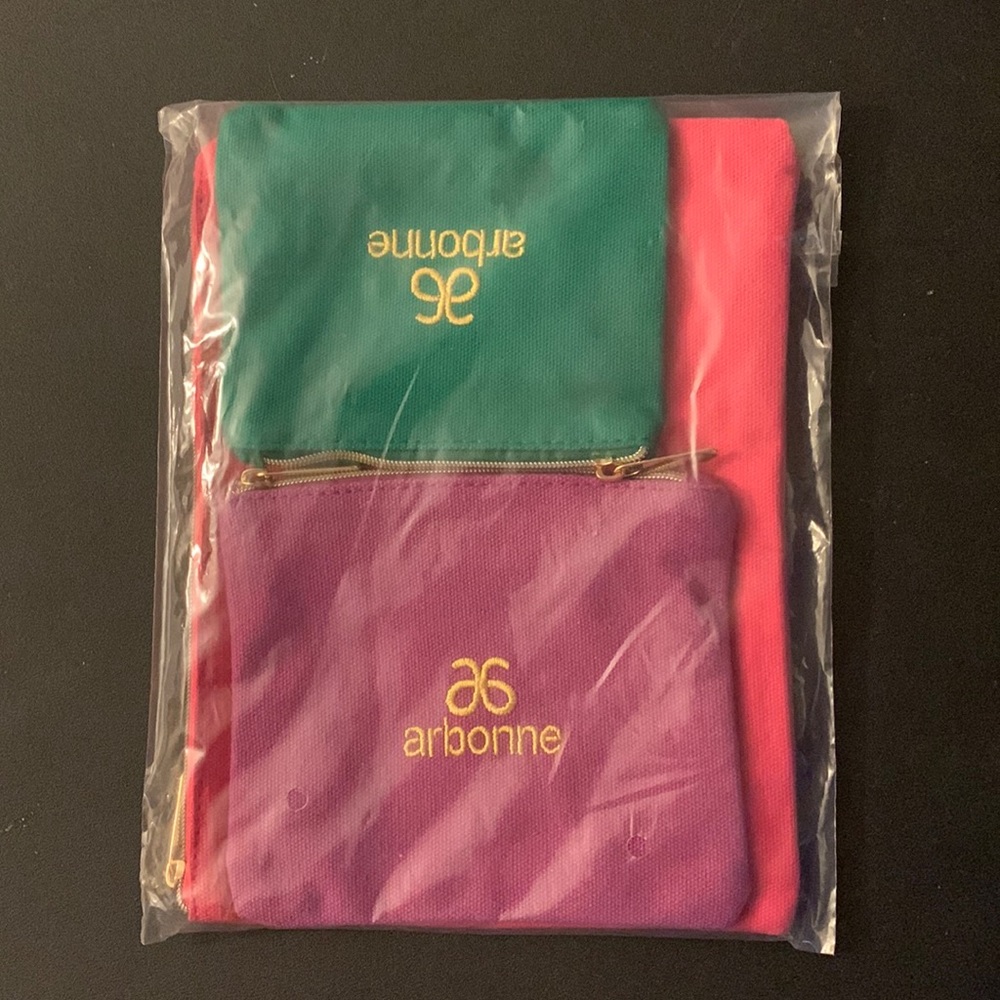 Arbonne embroidered logo cosmetic bag set of 3